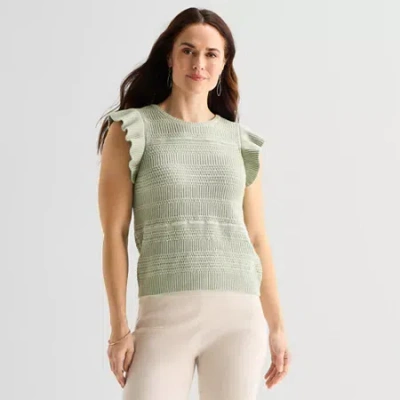 Liz Claiborne Womens Crew Neck Sleeveless Pullover Sweater In Green