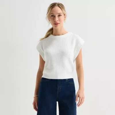 Liz Claiborne Womens Crew Neck Sleeveless Pullover Sweater In White