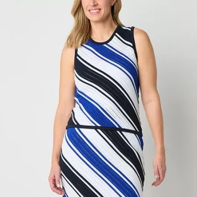 Liz Claiborne Womens Crew Neck Sleeveless Tank Top In Blue