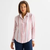 Liz Claiborne Womens Cuffed Long Sleeve Loose Fit Button-down Shirt In Pink
