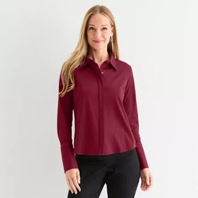 Liz Claiborne Womens Cuffed Long Sleeve Regular Fit Button-down Shirt In Red