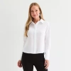Liz Claiborne Womens Cuffed Long Sleeve Regular Fit Button-down Shirt In White