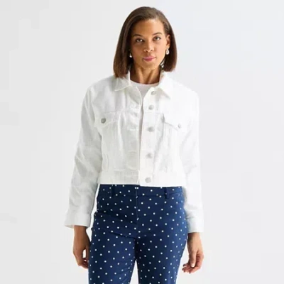 Liz Claiborne Womens Denim Cropped Jacket In White