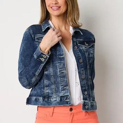 Liz Claiborne Womens Denim Lightweight Jacket In Blue