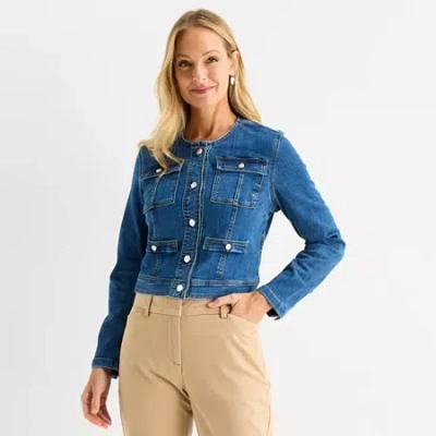 Liz Claiborne Womens Denim Lightweight Jacket In Blue