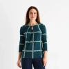 Liz Claiborne Womens Easy-on + Easy-off Keyhole Neck 3/4 Sleeve Adaptive Blouse In Green