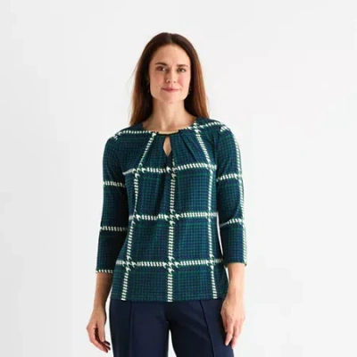 Liz Claiborne Womens Easy-on + Easy-off Keyhole Neck 3/4 Sleeve Adaptive Blouse In Green