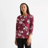 Liz Claiborne Womens Easy-on + Easy-off Keyhole Neck 3/4 Sleeve Adaptive Blouse In Red
