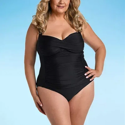 Liz Claiborne Womens Easy-on + Easy-off Plus One Piece Swimsuit In Black