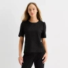 Liz Claiborne Womens Easy-on + Easy-off Round Neck Short Sleeve Adaptive Blouse In Black