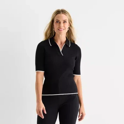 Liz Claiborne Womens Elbow Sleeve Layered Sweater In Black