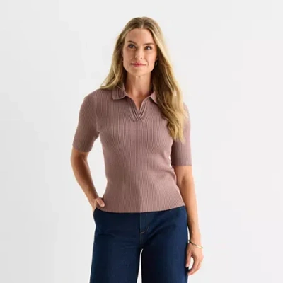 Liz Claiborne Womens Elbow Sleeve Layered Sweater In Brown