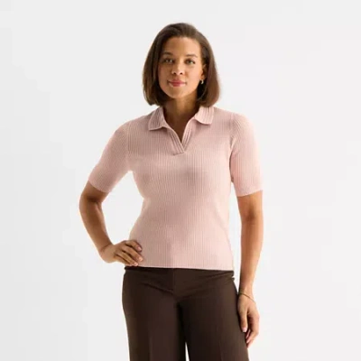 Liz Claiborne Womens Elbow Sleeve Layered Sweater In Pink