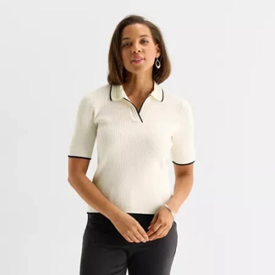 Liz Claiborne Womens Elbow Sleeve Layered Sweater In White