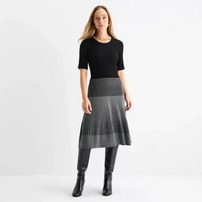 Liz Claiborne Womens Elbow Sleeve Midi Sweater Dress In Black