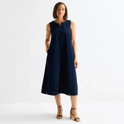 Liz Claiborne Womens Embroidered Shift Dress In Blue
