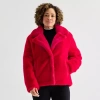Liz Claiborne Womens Faux Fur Midweight Peacoat In Red