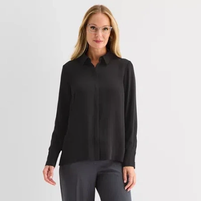Liz Claiborne Womens Plus Fitted Long Sleeve Regular Fit Button-down Shirt In Black