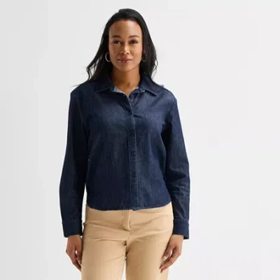 Liz Claiborne Womens Fitted Long Sleeve Regular Fit Button-down Shirt In Blue