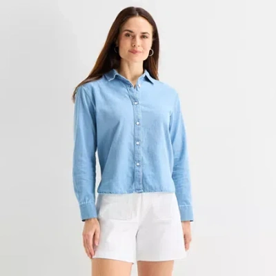 Liz Claiborne Womens Fitted Long Sleeve Regular Fit Button-down Shirt In Blue