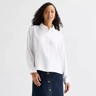 Liz Claiborne Womens Fitted Long Sleeve Regular Fit Button-down Shirt In White
