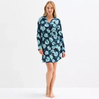 Liz Claiborne Womens Flannel Long Sleeve Nightshirt In Blue