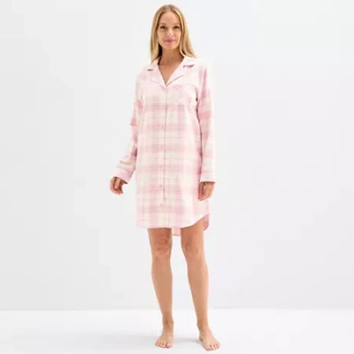 Liz Claiborne Womens Flannel Long Sleeve Nightshirt In Pink
