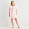 Liz Claiborne Womens Flannel Long Sleeve Plus Nightshirt In Pink