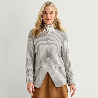 Liz Claiborne Womens Flat Front Plaid Regular Fit Blazer In Beige