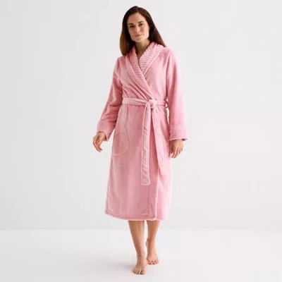 Liz Claiborne Womens Fleece Long Sleeve Long Length Robe In Pink