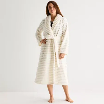 Liz Claiborne Womens Fleece Long Sleeve Long Length Robe In White