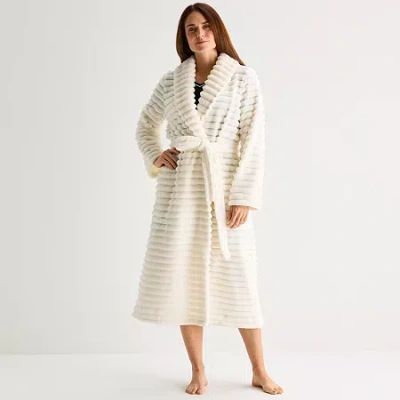 Liz Claiborne Womens Fleece Long Sleeve Long Length Robe In White