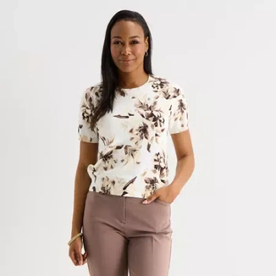 Liz Claiborne Womens Floral Pullover Sweater In White