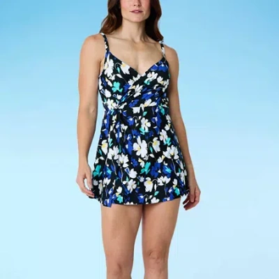 Liz Claiborne Womens Floral Swim Dress In Black