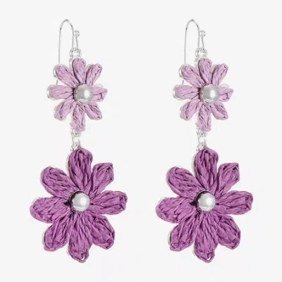 Liz Claiborne Womens Flower Drop Earrings In Purple