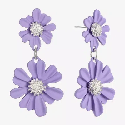 Liz Claiborne Womens Flower Hypoallergenic Drop Earrings In Purple