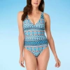 Liz Claiborne Womens Geo Linear One Piece Swimsuit In Blue