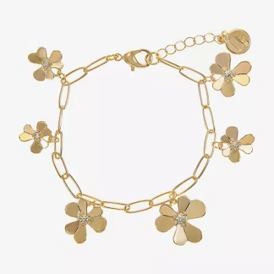 Liz Claiborne Womens Glass Flower Charm Bracelet In Gold