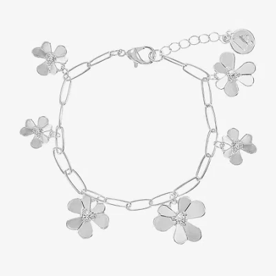 Liz Claiborne Womens Glass Flower Charm Bracelet In Silver