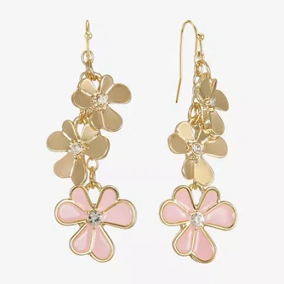 Liz Claiborne Womens Glass Flower Drop Earrings In Gold