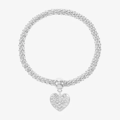 Liz Claiborne Womens Glass Heart Stretch Bracelet In Silver