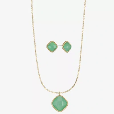 Liz Claiborne Womens Green Jade Square Cushion Hypoallergenic 2-pc. Jewelry Set