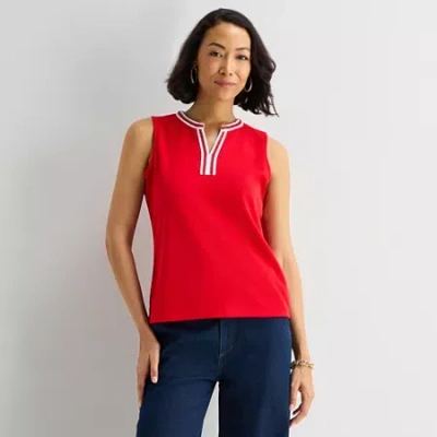 Liz Claiborne Womens Henley Neck Sleeveless Blouse In Red