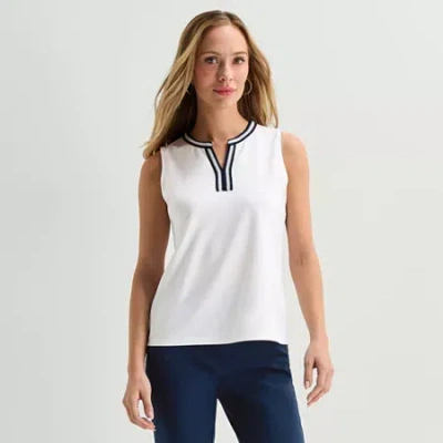 Liz Claiborne Womens Henley Neck Sleeveless Blouse In White