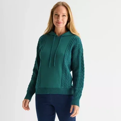 Liz Claiborne Womens Hooded Long Sleeve Pullover Sweater In Blue