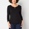 Liz Claiborne Womens Keyhole Neck 3/4 Sleeve Blouse In Black