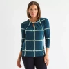 Liz Claiborne Womens Keyhole Neck 3/4 Sleeve Blouse In Blue