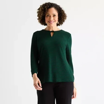 Liz Claiborne Womens Keyhole Neck 3/4 Sleeve Blouse In Green