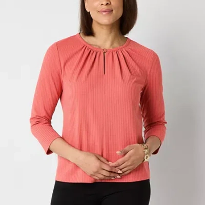 Liz Claiborne Womens Keyhole Neck 3/4 Sleeve Blouse In Pink