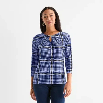 Liz Claiborne Womens Keyhole Neck 3/4 Sleeve Blouse In Purple